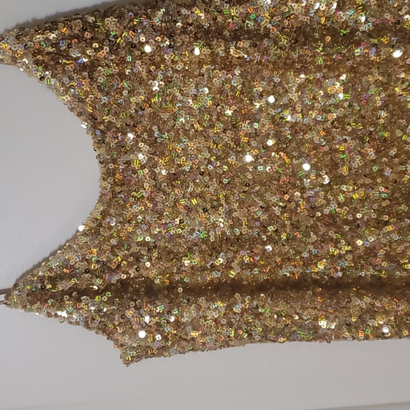 Sequin gold slip dress. - Picture 3 of 5